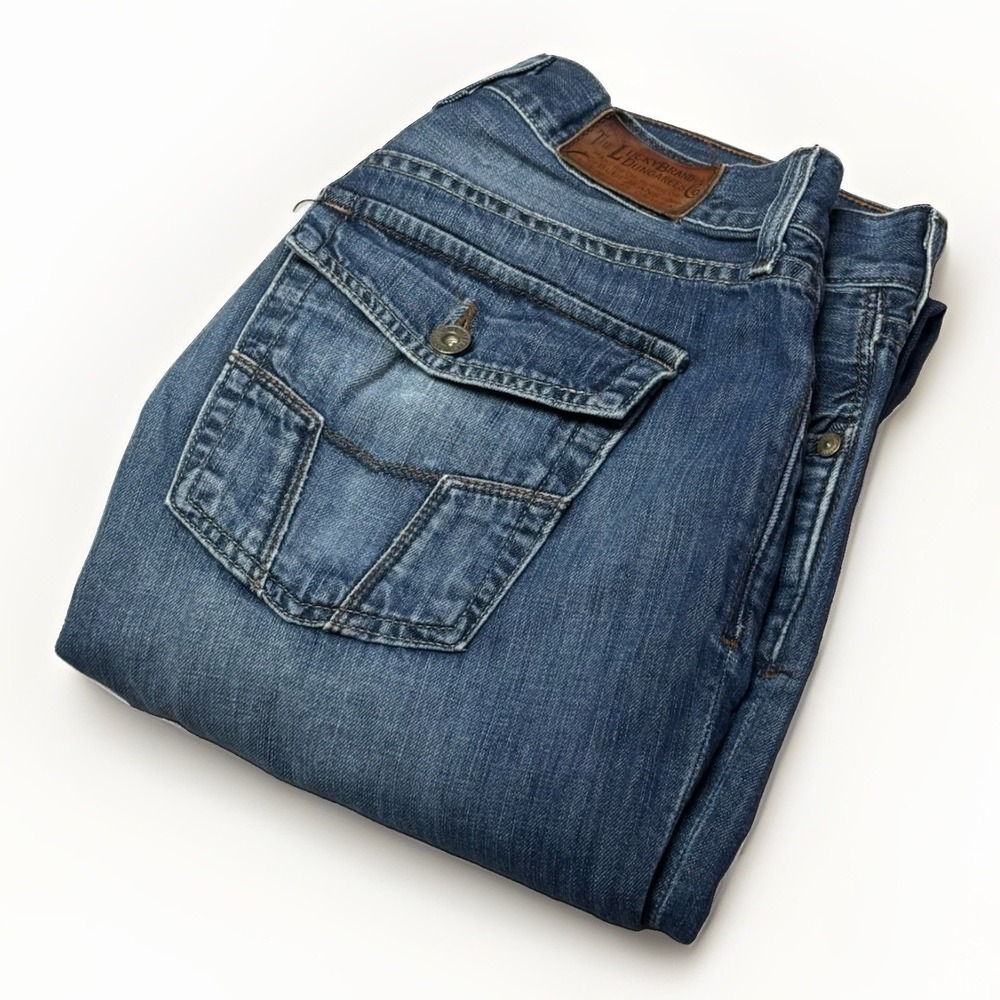 Lucky Brand Jeans Men's 34x32 Boot Cut Made in USA Button Fly Flap Back Pockets